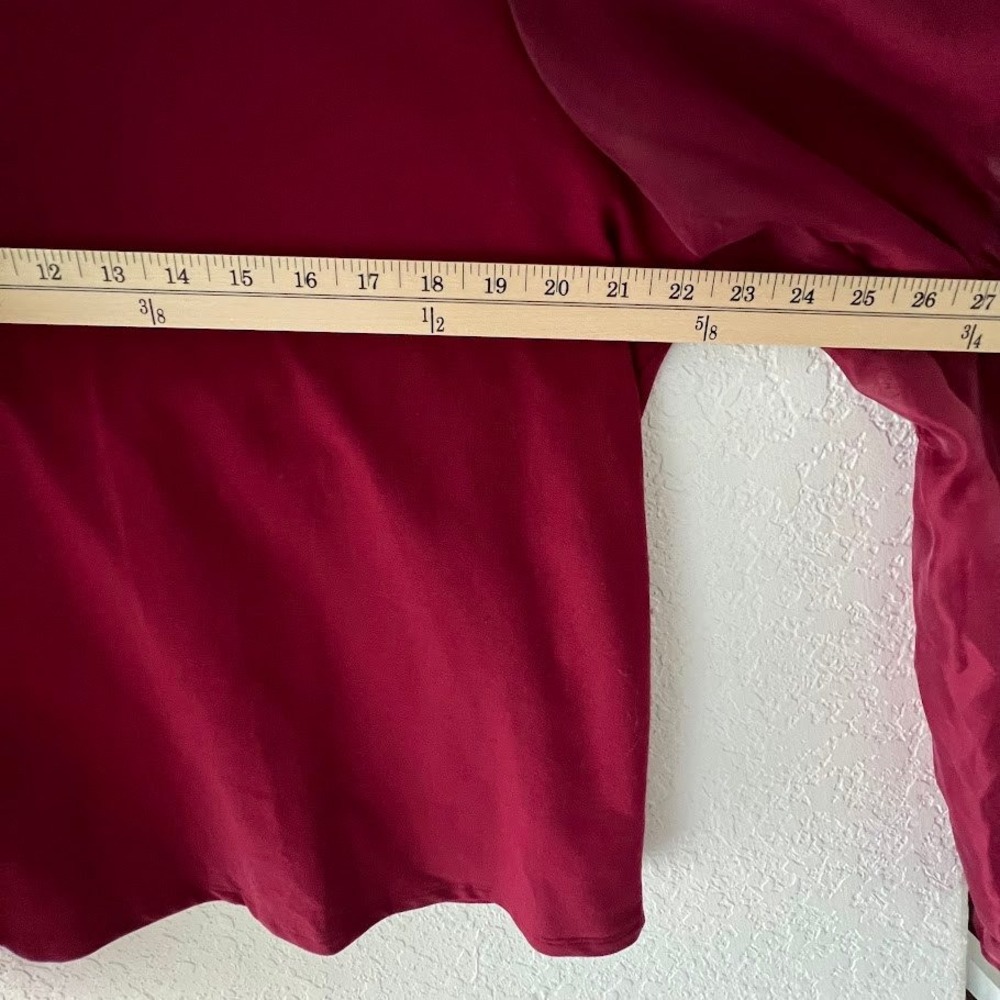 English Factory Ruffle Puff Sleeve Top XL Burgundy Sheer Mix Media Anthropologie - Picture 5 of 9